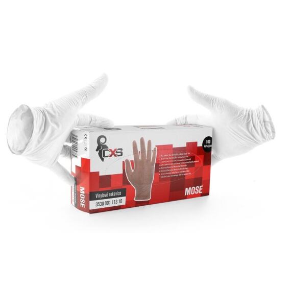 CXS rukavice pracovní MOSE, jednorázové vinylové, čiré, vel.9, cena za 1ks