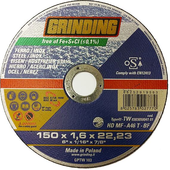 GRINDING 125*0,8mm řezný kotouč na nerez, ocel, zvýšený střed 88.1-125-0.8