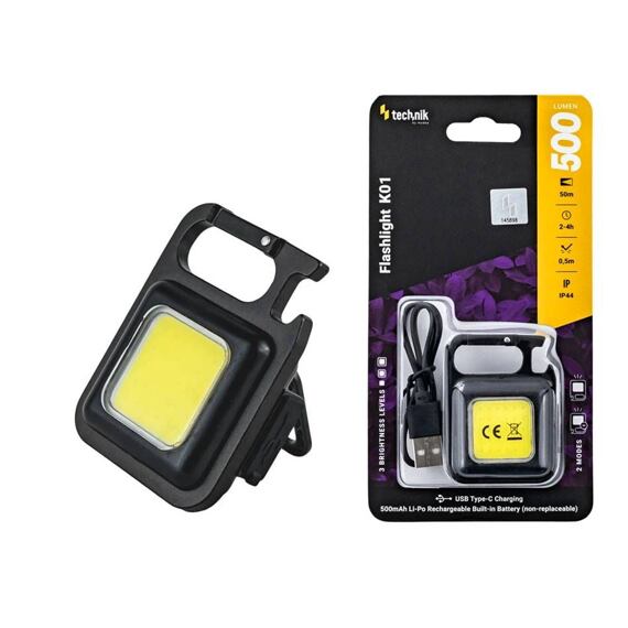 Technik Flashlight K01 mini nabíjecí svítilna 500lm, LED COB s otvírákem