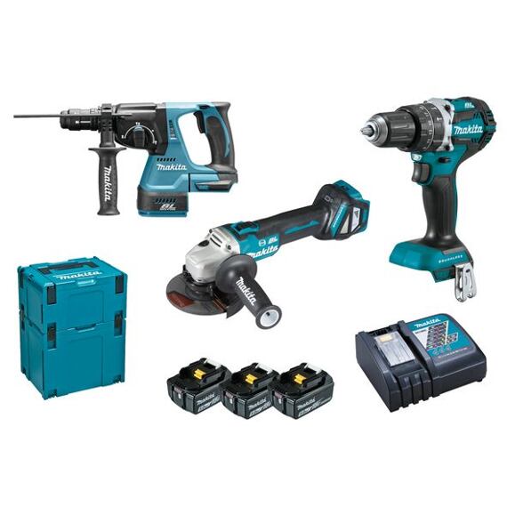 MAKITA DLX3119TJ aku sada DHP484+DGA513+DHR243, LXT 18V/2*5Ah