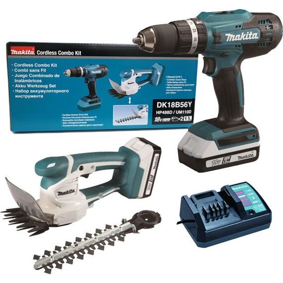 MAKITA DK18B56Y aku sada vrtačka HP488D + nůžky na trávu UM110D Li-Ion 18V/2*1,5Ah, typ G