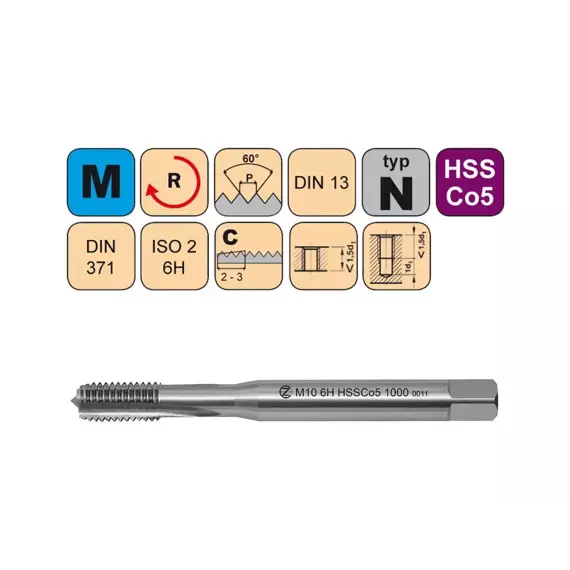 NÁSTROJE CZ závitník strojní M3,5*0,6 ISO2 HSSCo5 DIN 371 C