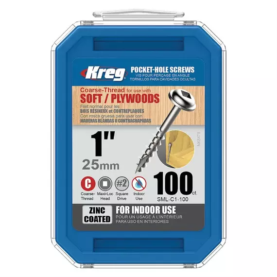 KREG SML-C1-100 Zinc Maxi-Loc šrouby pro skryté spoje - 25mm, hrubý závit, balení 100ks