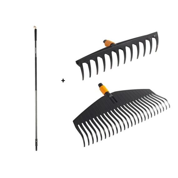 FISKARS set QUIKFIT hrábě un. 1000643 + hrábě lamelové 1000661 + násada, 10512