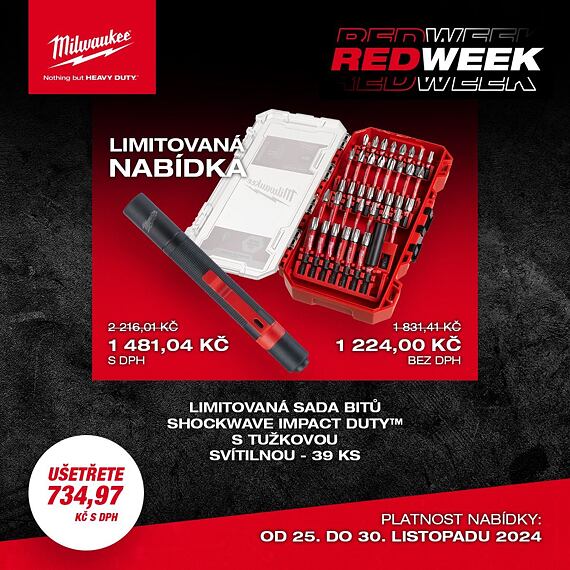 MILWAUKEE RED Week sada 5 - svítilna + sada bitů